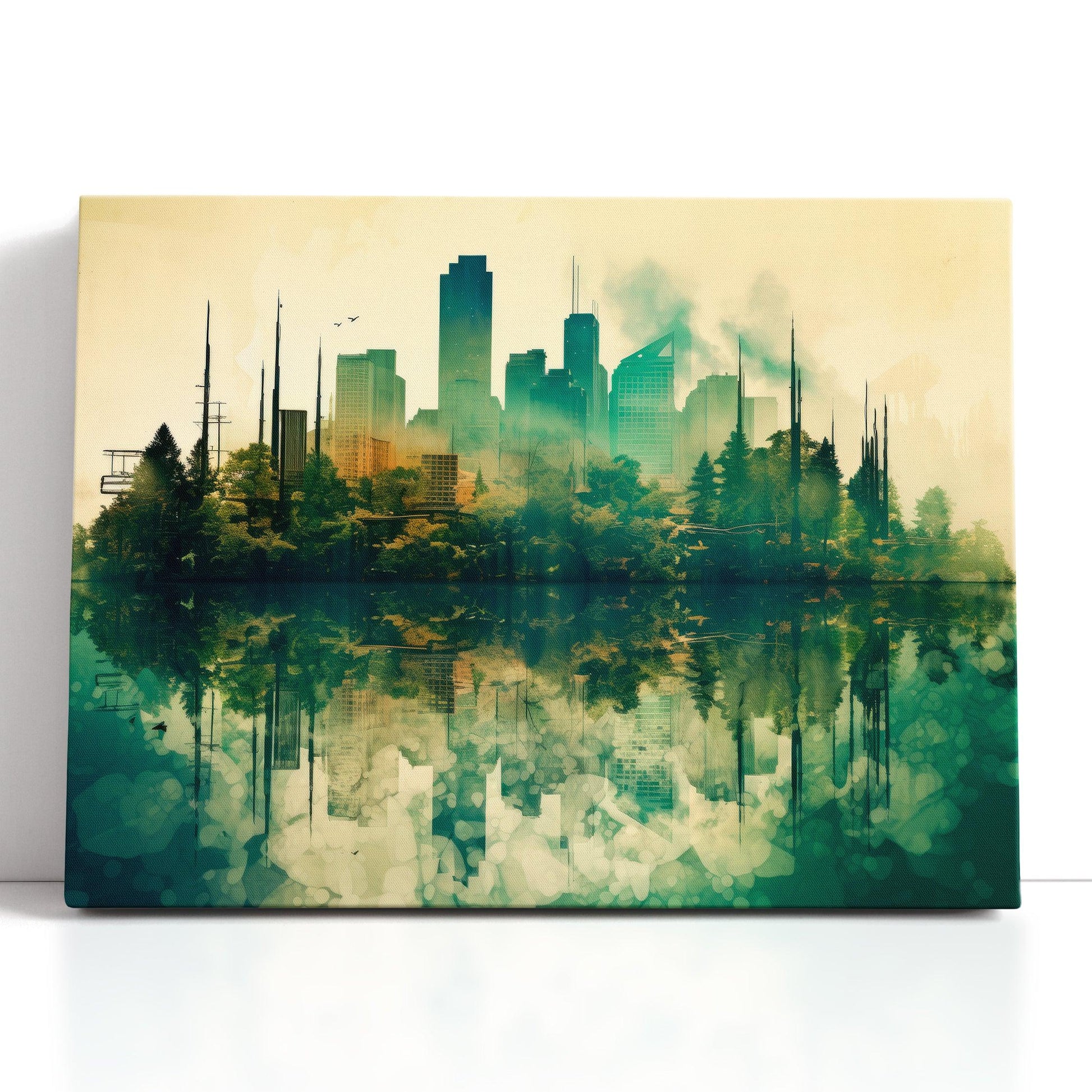 Double Exposure of a Modern Cityscape and Lush Jungle - Canvas Print - Artoholica Ready to Hang Canvas Print