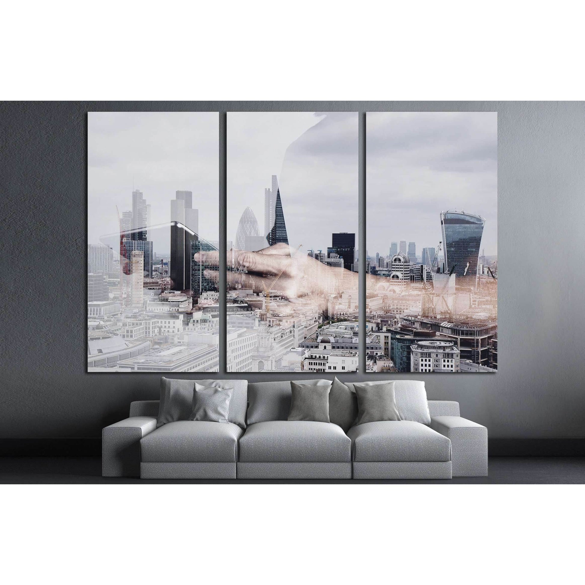 Double exposure of success businessman using digital tablet with london building and social media diagram №2187 Ready to Hang Canvas PrintCanvas art arrives ready to hang, with hanging accessories included and no additional framing required. Every canvas