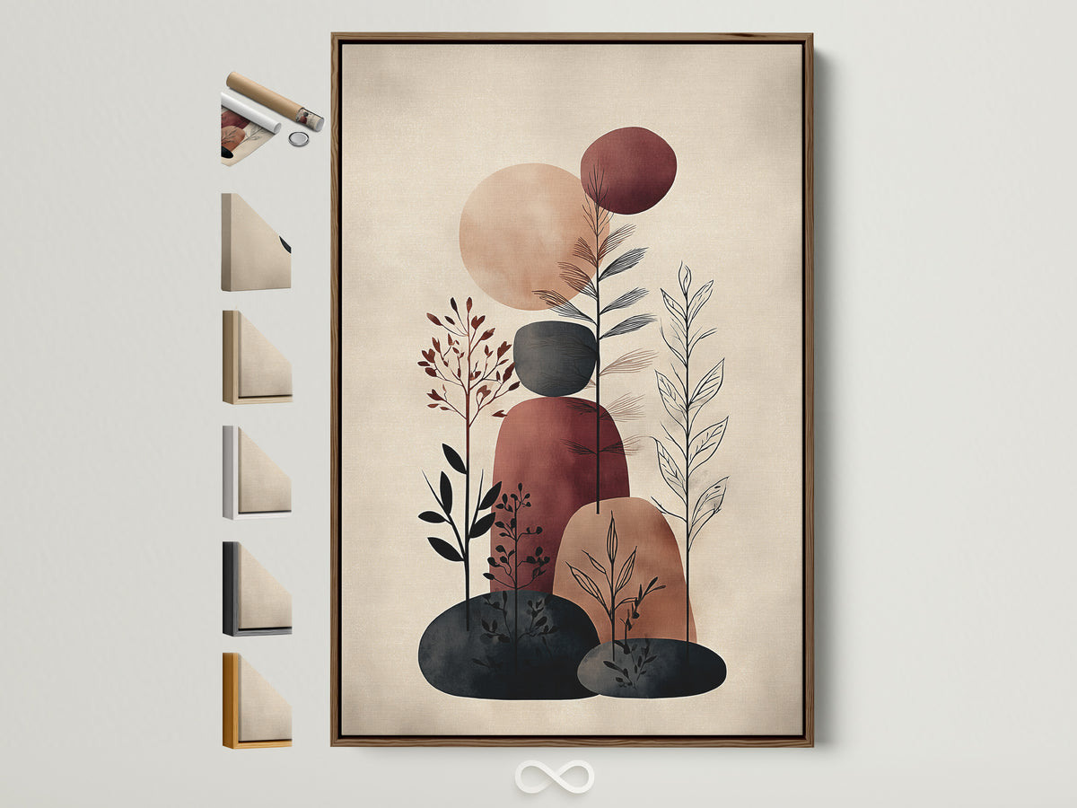Abstract botanical canvas in beige & terracotta