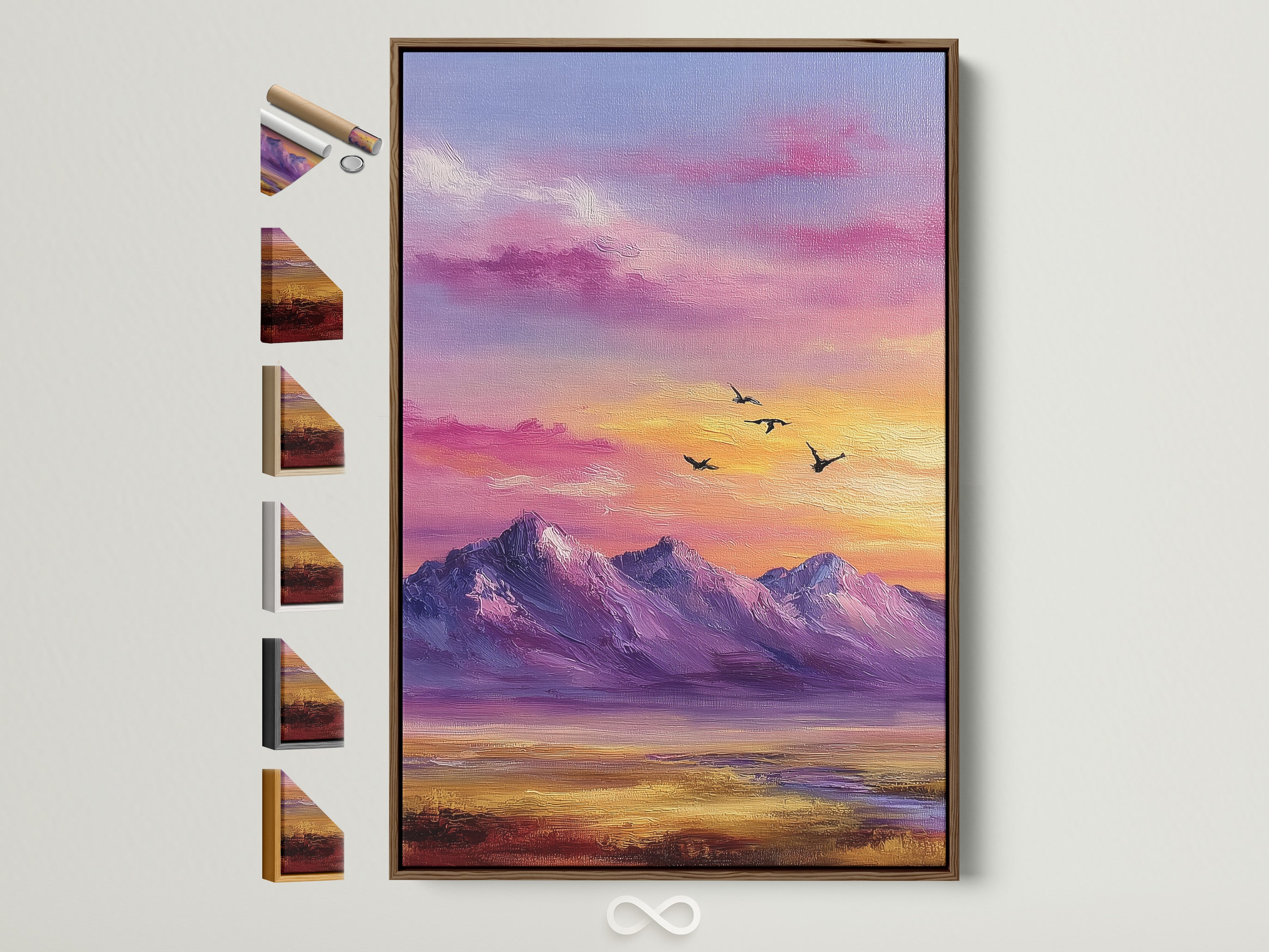Mountain Sunset Canvas Print - Purple Pink Sky Wall Art, Colorful Landscape Artwork for Bedroom Decor