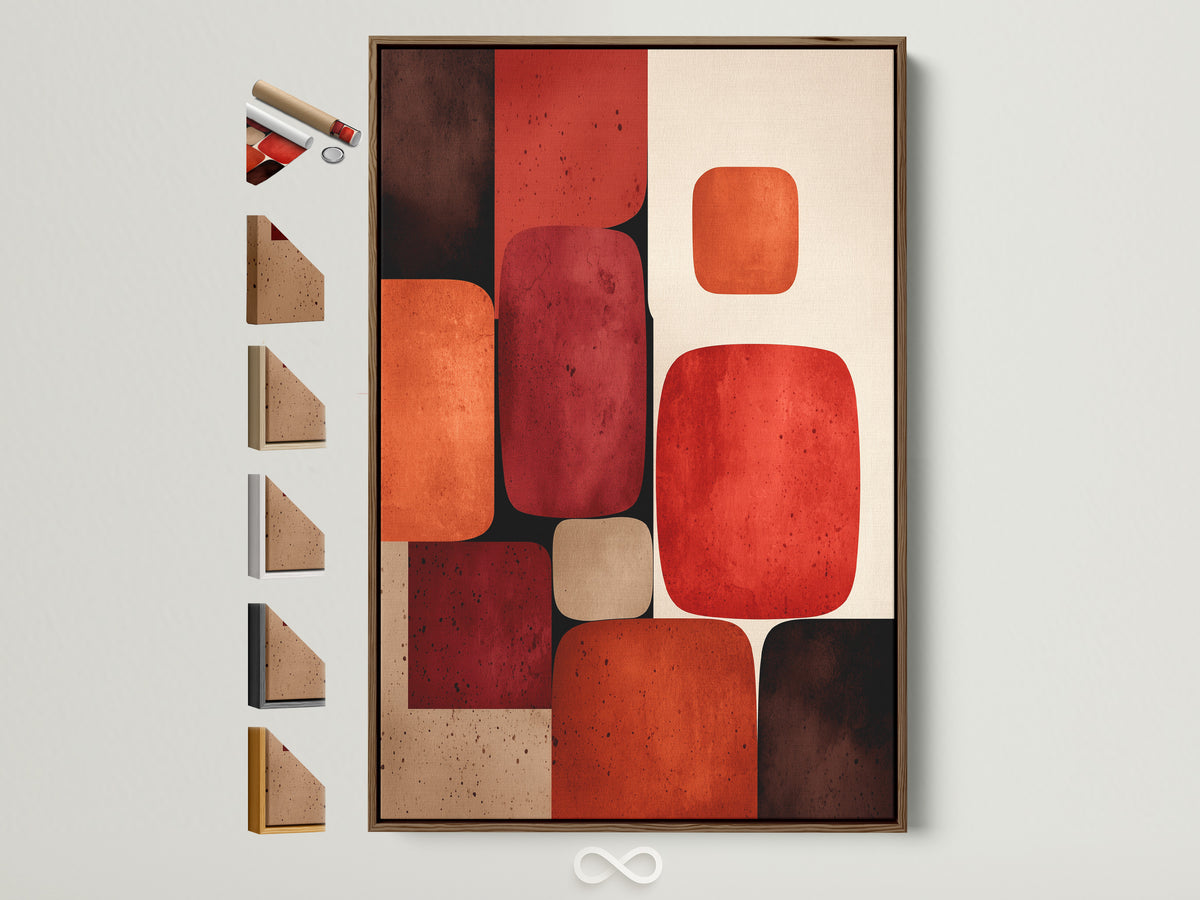 Burnt sienna and beige rounded shapes abstract print