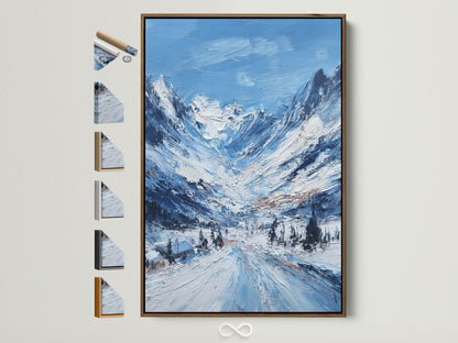 A brown frame displays a stunning artwork. This frame showcases all available frame options. Each option is presented beautifully. See the variety of styles and finishes. This allows you to customize your artwork perfectly. Find the ideal frame to complement your unique taste.