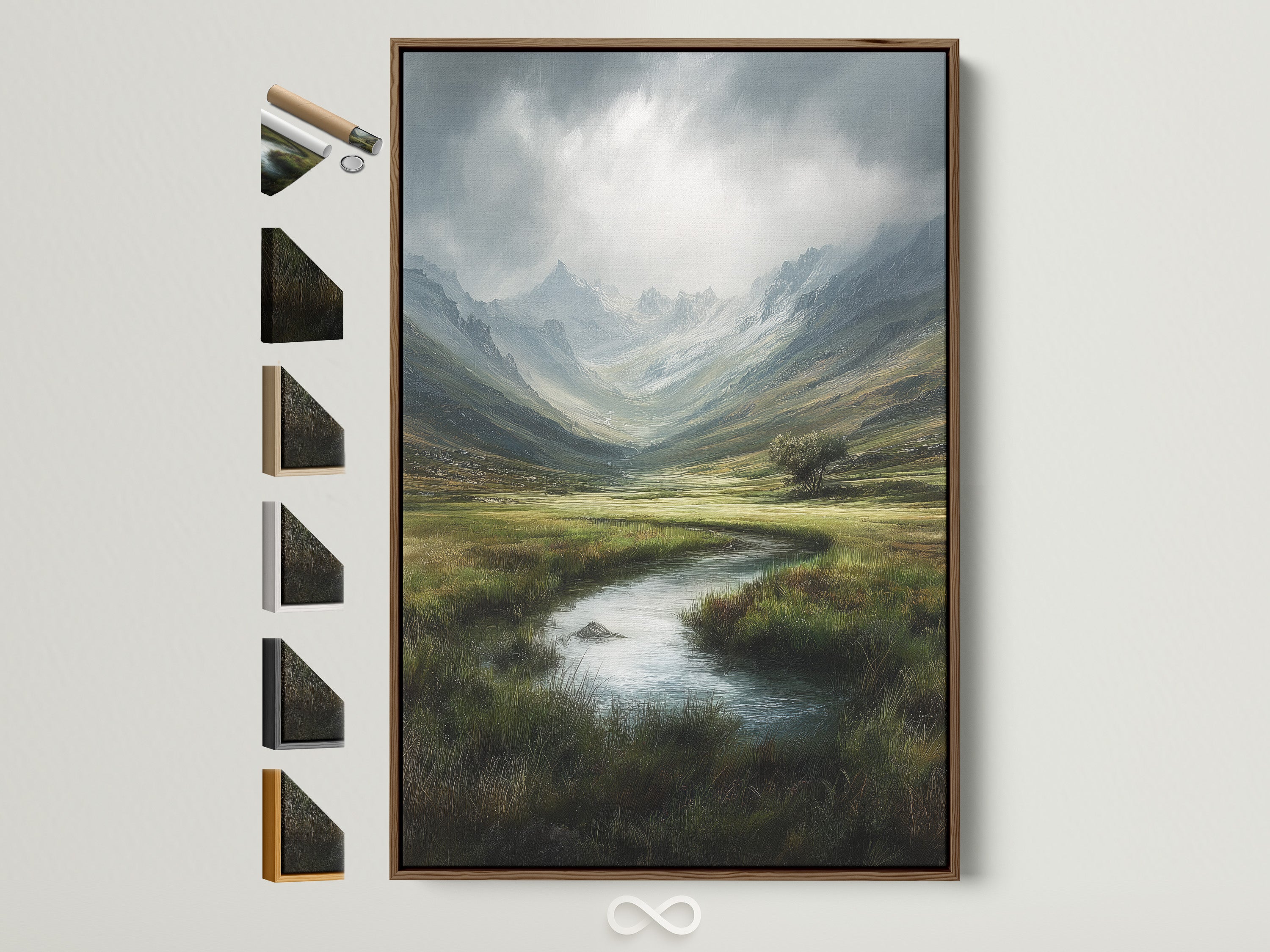 Mountain Valley Landscape Print - Serene River Scene, Nature Wall Art, Green Meadow Artwork, Scenic Home Decor, Highland Print