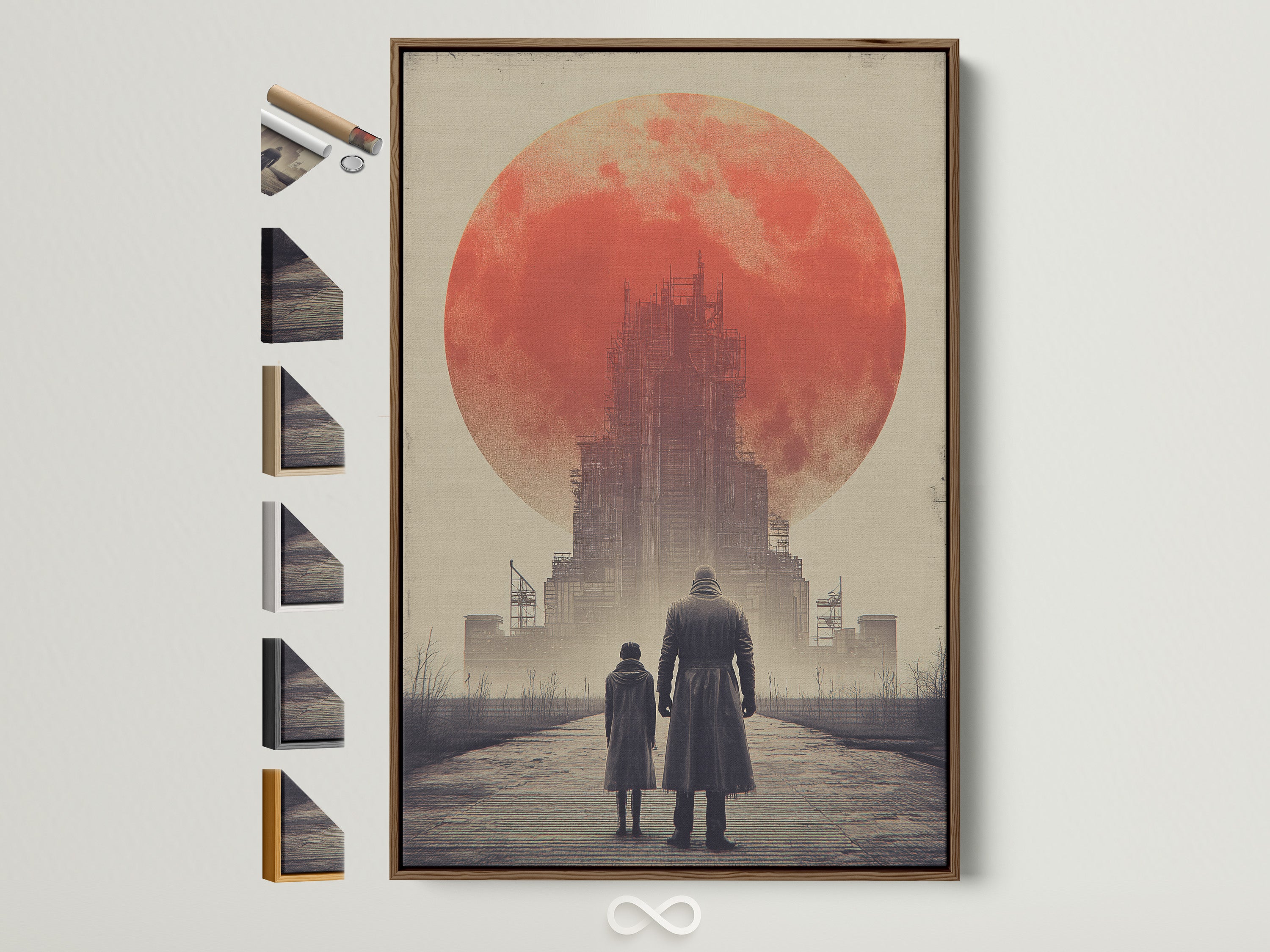 Brown frame displays available frame options. See artwork framed in oak white black and gold. Find the perfect frame to complement your art. Each frame enhances the artwork's aesthetic. Discover framing options for every style. Transform your space with framed art.