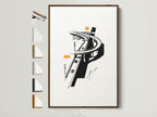 A brown frame displays the Highway Overpass artwork. The wall art features an urban minimalist cityscape.  Different frame options are presented. This modern art print enhances any office decor. The black and white geometric design adds a touch of sophistication.