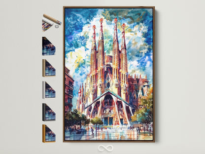 Sagrada Familia in a painterly style, canvas print.