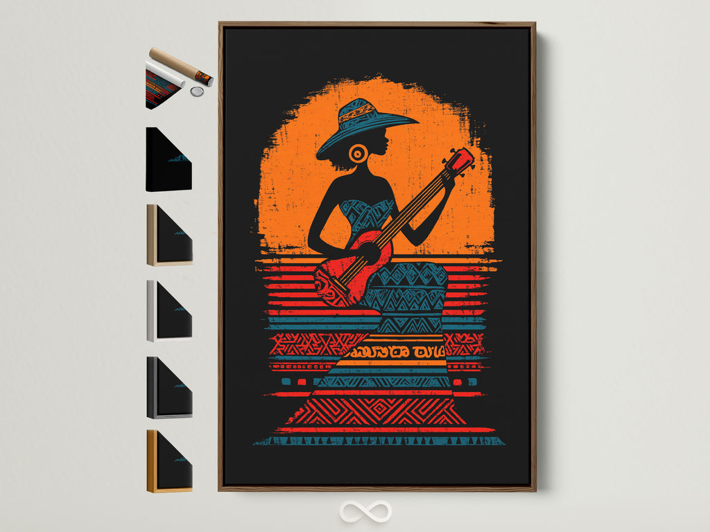 Afrikaanse muzikant kunstprint - tribale gitarist wanddecoratie, etnische muziekposter, culturele kunst, boho woondecoratie cadeau