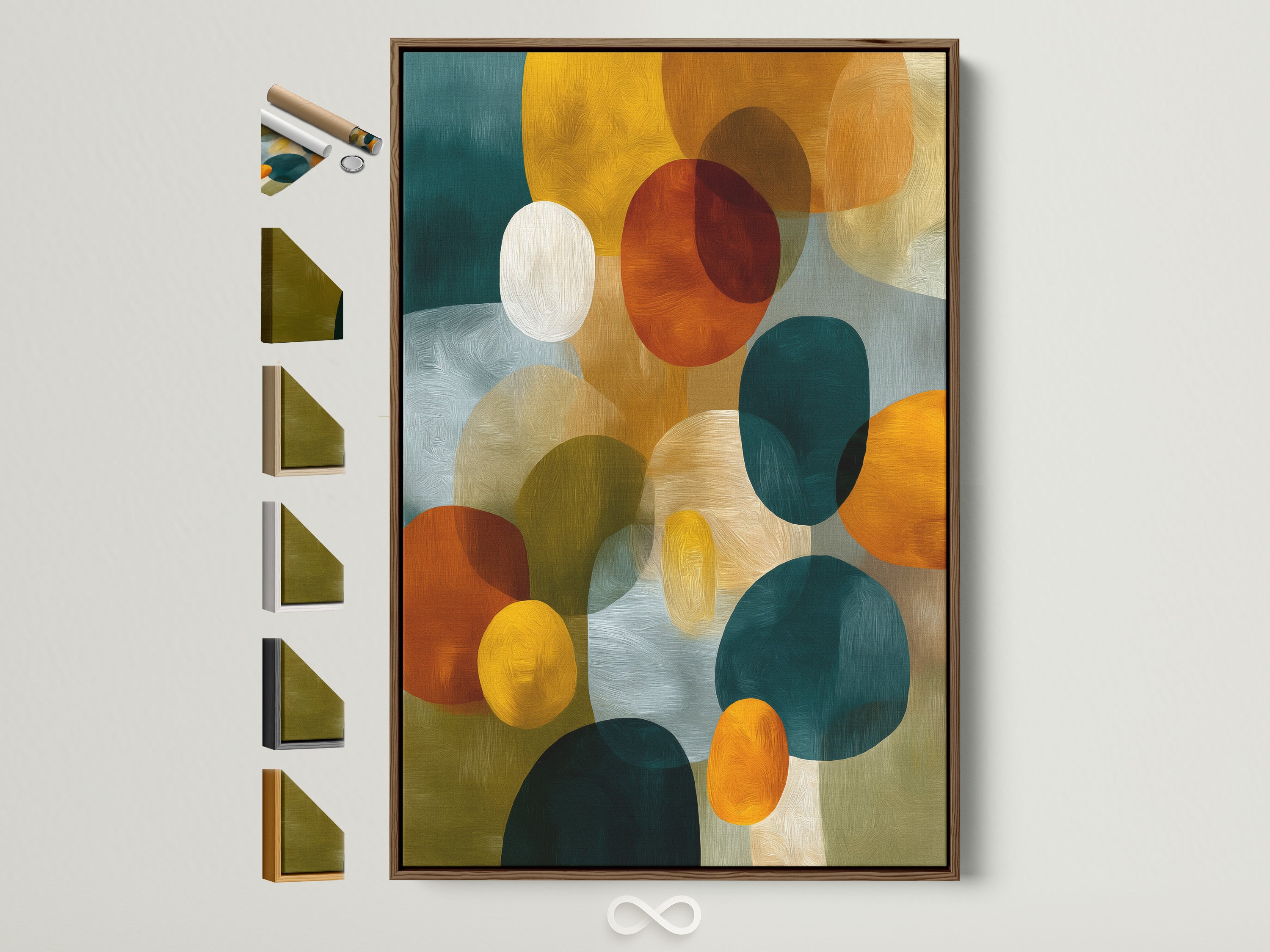 Abstract Geometric Canvas Print - Mid Century Modern Wall Art, Colorful Circles Artwork for Living Room Decor