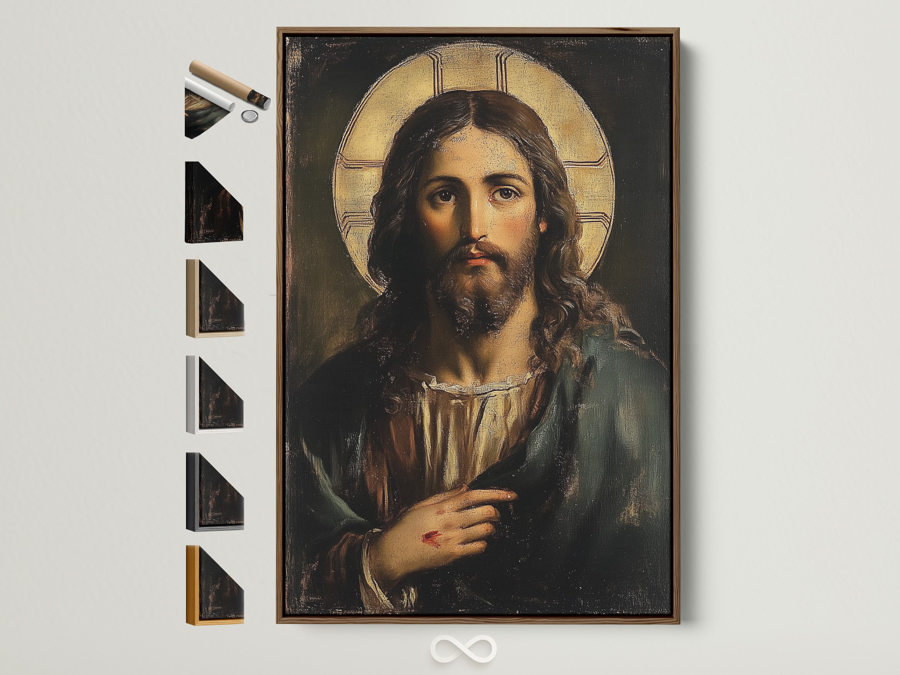 Explore frame options with this brown frame showcasing all available styles. Find the perfect frame for your artwork. Different frame styles are displayed. Find the perfect accent for your home decor. This frame enhances any art piece.