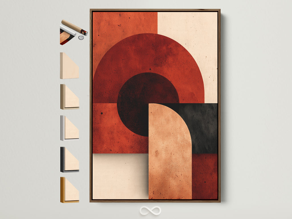 A captivating artwork is showcased in a brown frame. All frame options are visible on the side. This allows for easy comparison. Explore various framing styles to perfectly complement your artwork. Find the ideal frame to enhance your space.