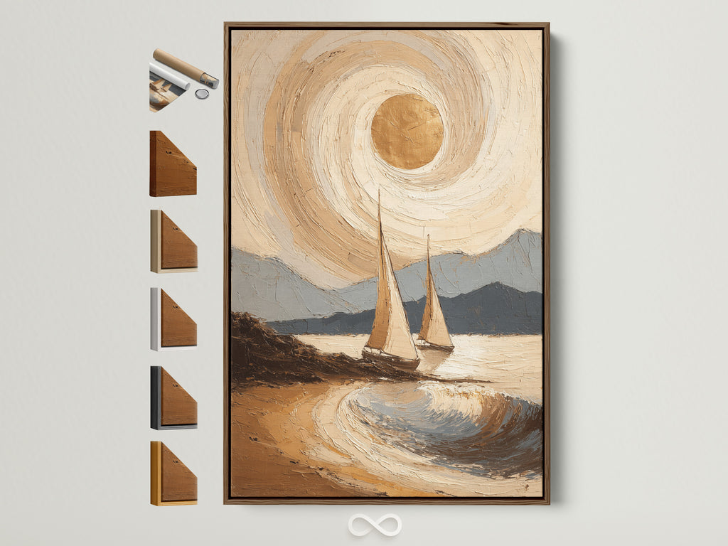 Coastal Sailboat Art Print - Nautical Beach Painting, Ocean Wave Landscape, Seascape Wall Decor, Maritime Home Art, Sailing Boats