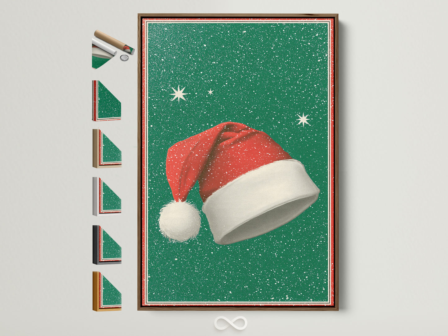 Retro Santa Hat art print—emerald green vintage Christmas wall decor