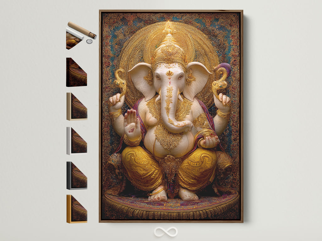 Golden Elephant Deity Art Print - Hindu Spiritual Wall Decor, Sacred Religious Poster, Meditation Room Art, Divine Blessing Artwork