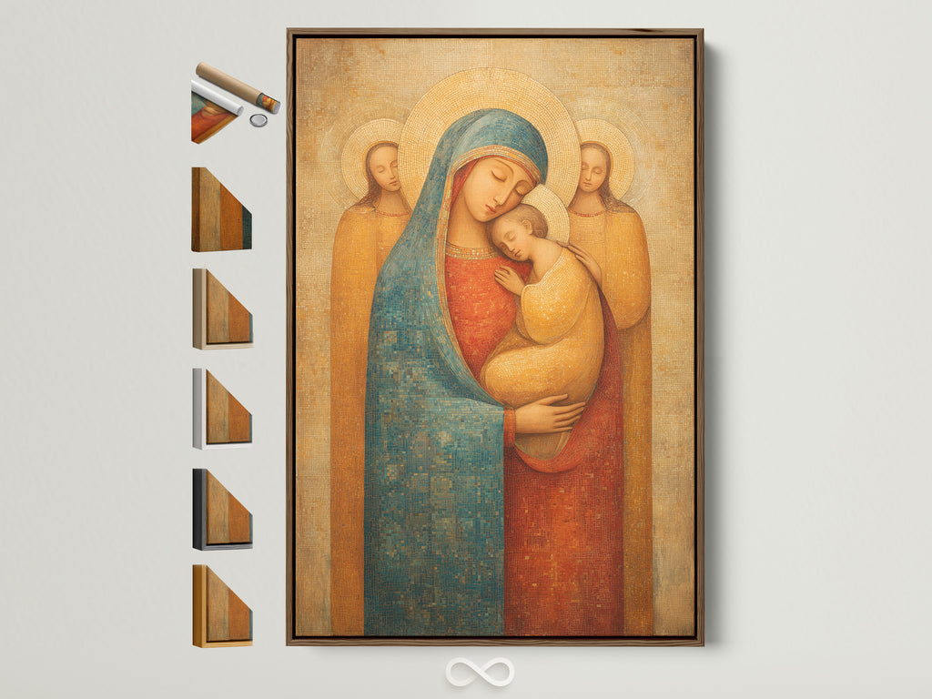 Explore framed artwork options. See a brown frame surrounding a beautiful art print. All frame styles are displayed. Find the perfect frame to complement your art. Different frame colors and materials are available. Find the perfect match for your home decor.