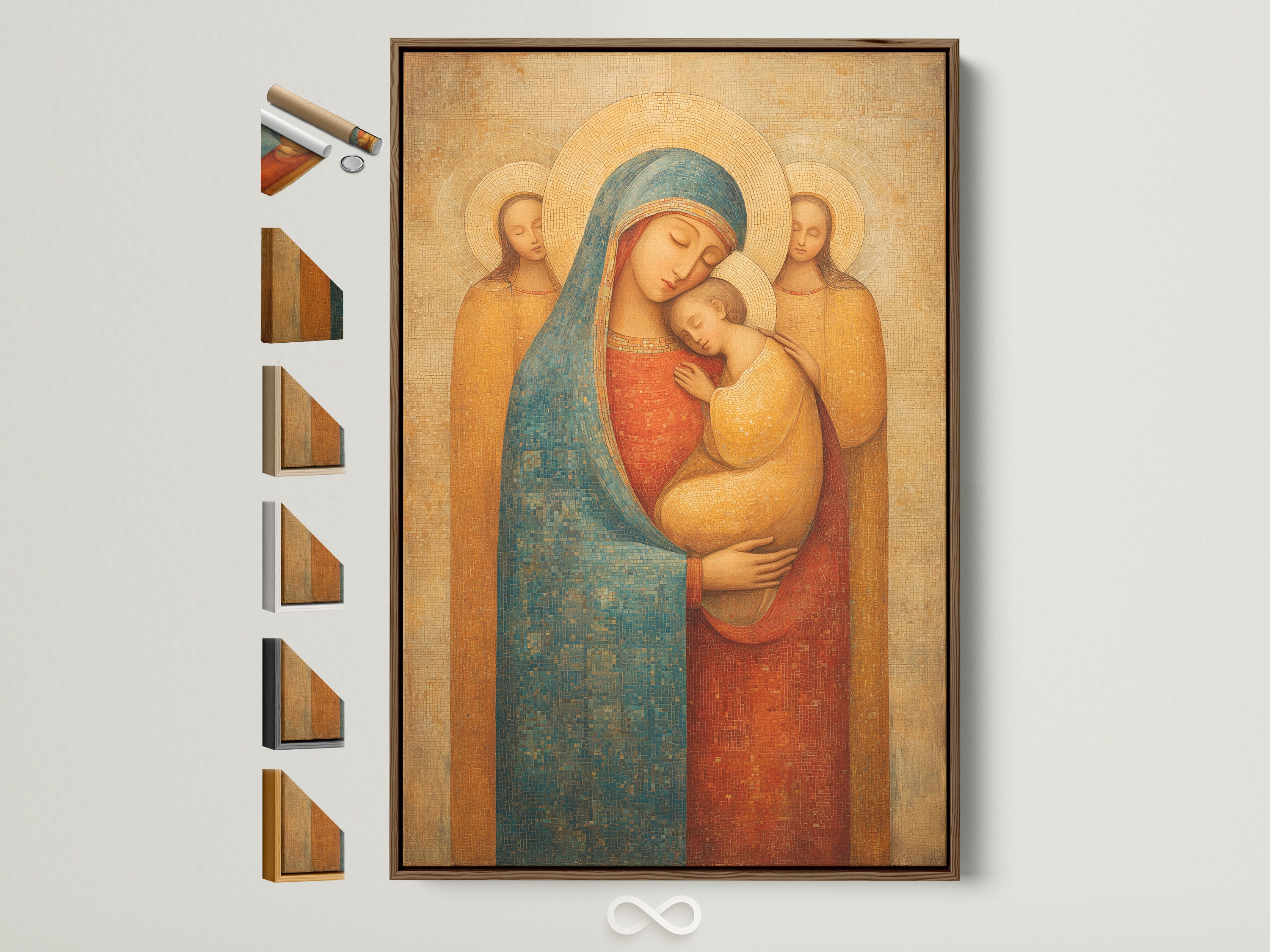 Explore framed artwork options. See a brown frame surrounding a beautiful art print. All frame styles are displayed. Find the perfect frame to complement your art. Different frame colors and materials are available. Find the perfect match for your home decor.