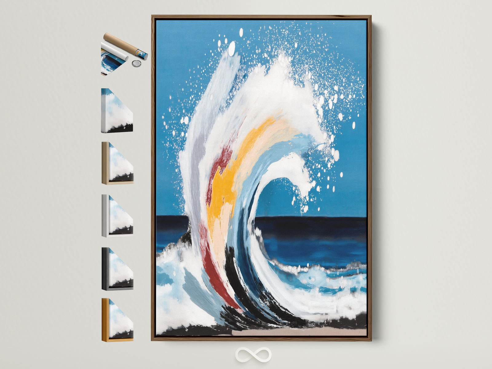 Ocean Wave Canvas Print - Abstract Coastal Seascape Abstract teal ocean wave canvas print styled in a minimalist bathroom