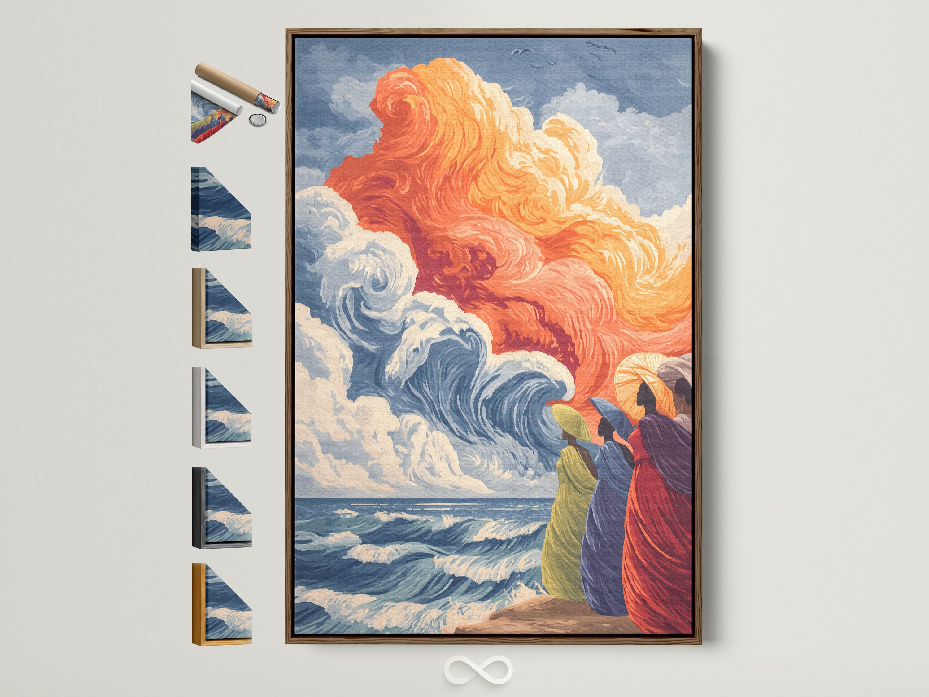 Elevate your space with our ocean wave art print in a brown frame. This coastal artwork brings a serene beach scene to your home decor. All frame options are displayed. Perfect gift for the beach lover. Shop now for coastal artwork and sea wave prints to enhance your living room or bedroom.