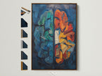 Framed abstract brain art print showcases vibrant colors. The artwork is displayed with various frame options. Perfect psychology wall art for medical offices or home decor. Elevate your space with this colorful neuroscience artwork. Add a touch of science and art to any room.