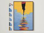 Runner Canvas Print with a brown frame. This abstract marathon wall art is a modern sport artwork. See all frame options available on the side. A great gift for any athlete. Elevate your gym wall decor with this colorful artwork.
