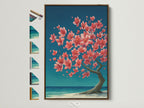 Explore framing choices for your cherry blossom tree artwork. This brown frame is displayed alongside other frame color samples. Find the perfect match to enhance your coastal or tropical themed space and artwork.