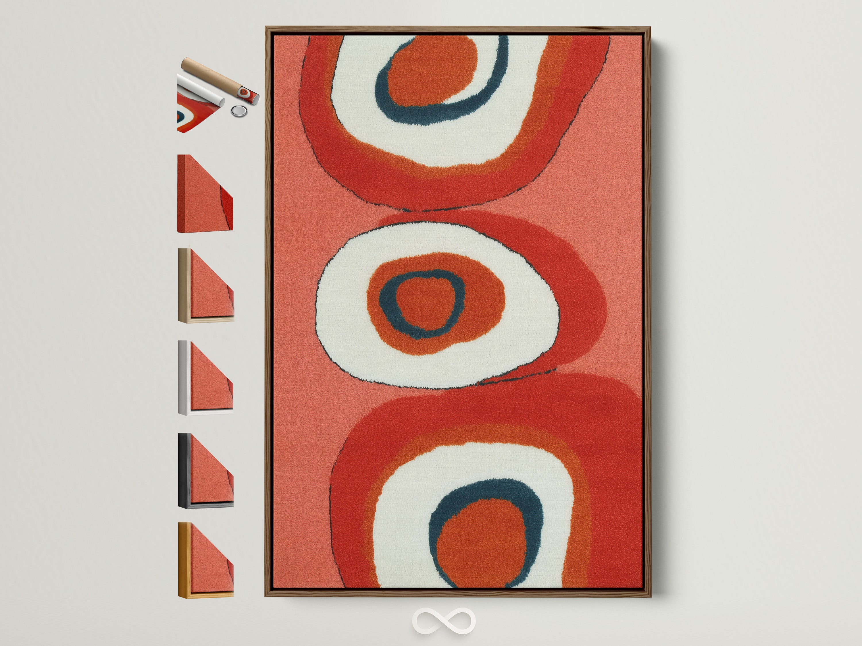 Coral & Navy Retro Rings geometric canvas print
