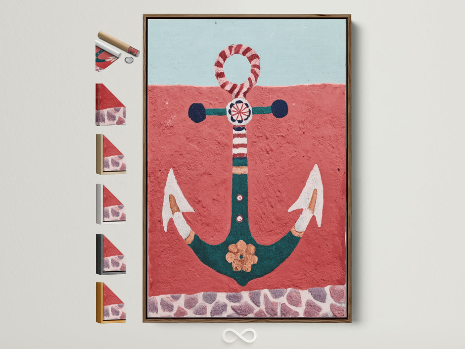 Anchor Canvas Print — Coral & Teal Coral & teal anchor on textured field