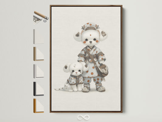 Charming Panda art print in a brown frame. This kawaii animal wall art is perfect for a nursery. The artwork shows available frame options. See all framing options for your cute animal print. Find the perfect frame to match your baby room decor.