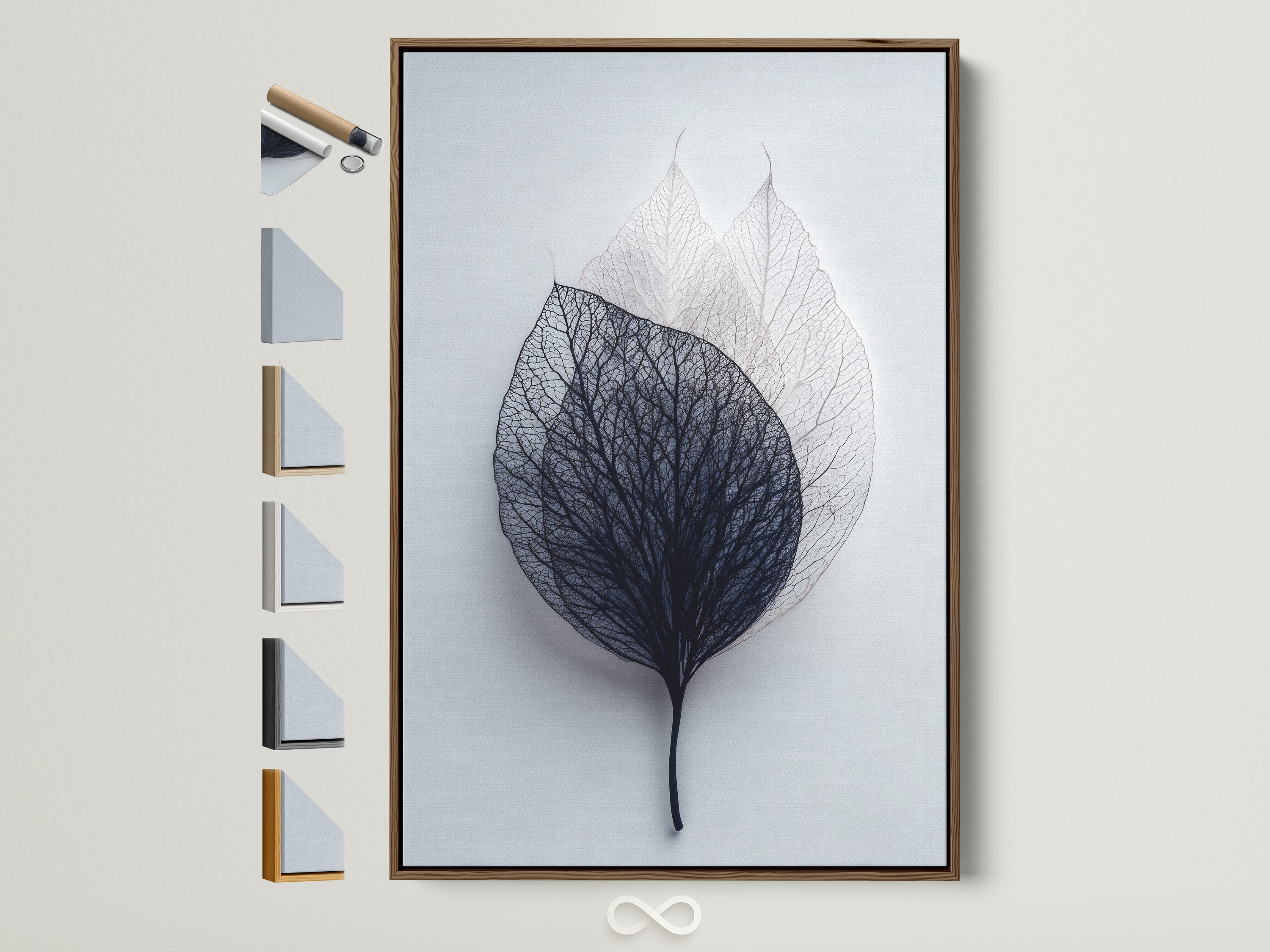 Framed artwork with a brown frame is displayed alongside frame options. This showcases available frame styles. Select the perfect frame to complement your artwork. Many frame choices are available. Discover the ideal frame to enhance your space. Transform your art with our diverse frame selection. This framed art is a beautiful addition to any room.