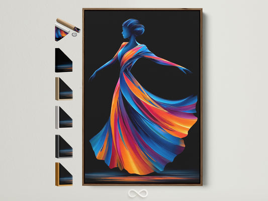 Explore frame options for the Dancing Woman artwork. This brown frame showcases the colorful abstract figure. See all frame styles available for your modern movement art. Perfect for bedroom wall decor and vibrant home decor.