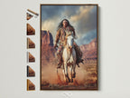 Native American Warrior Canvas Print - Western Horse Art, Southwestern Wall Decor for Office Man Cave