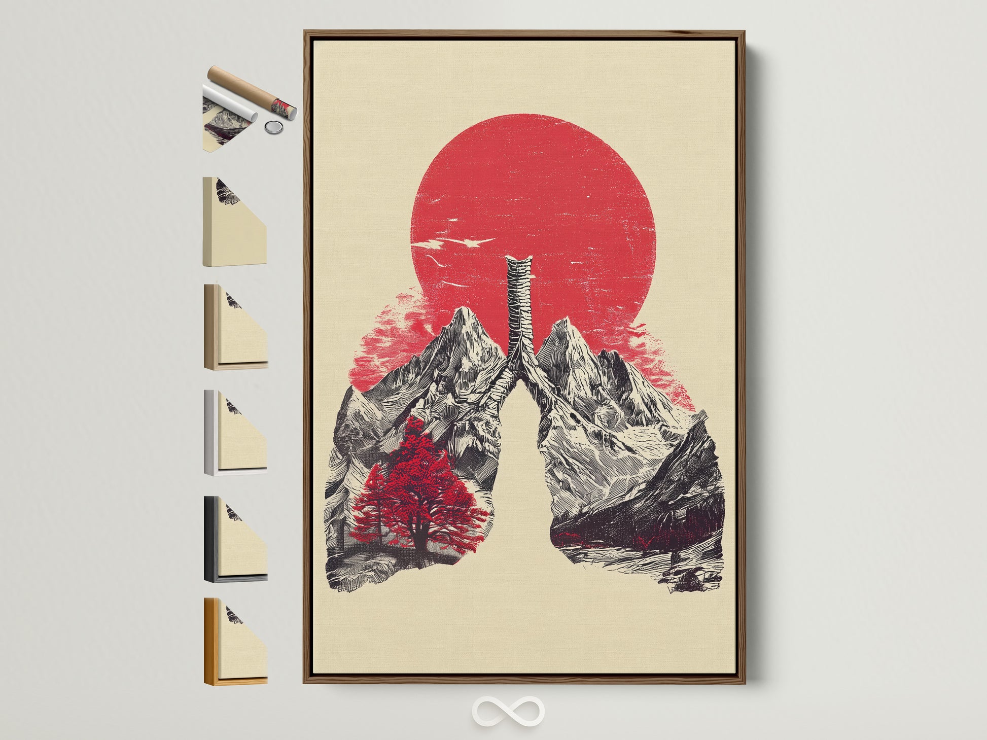 Explore framed artwork options. This showcases a brown frame. Multiple frame styles are displayed. Find the perfect frame to complement your artwork. Many options available for your art.