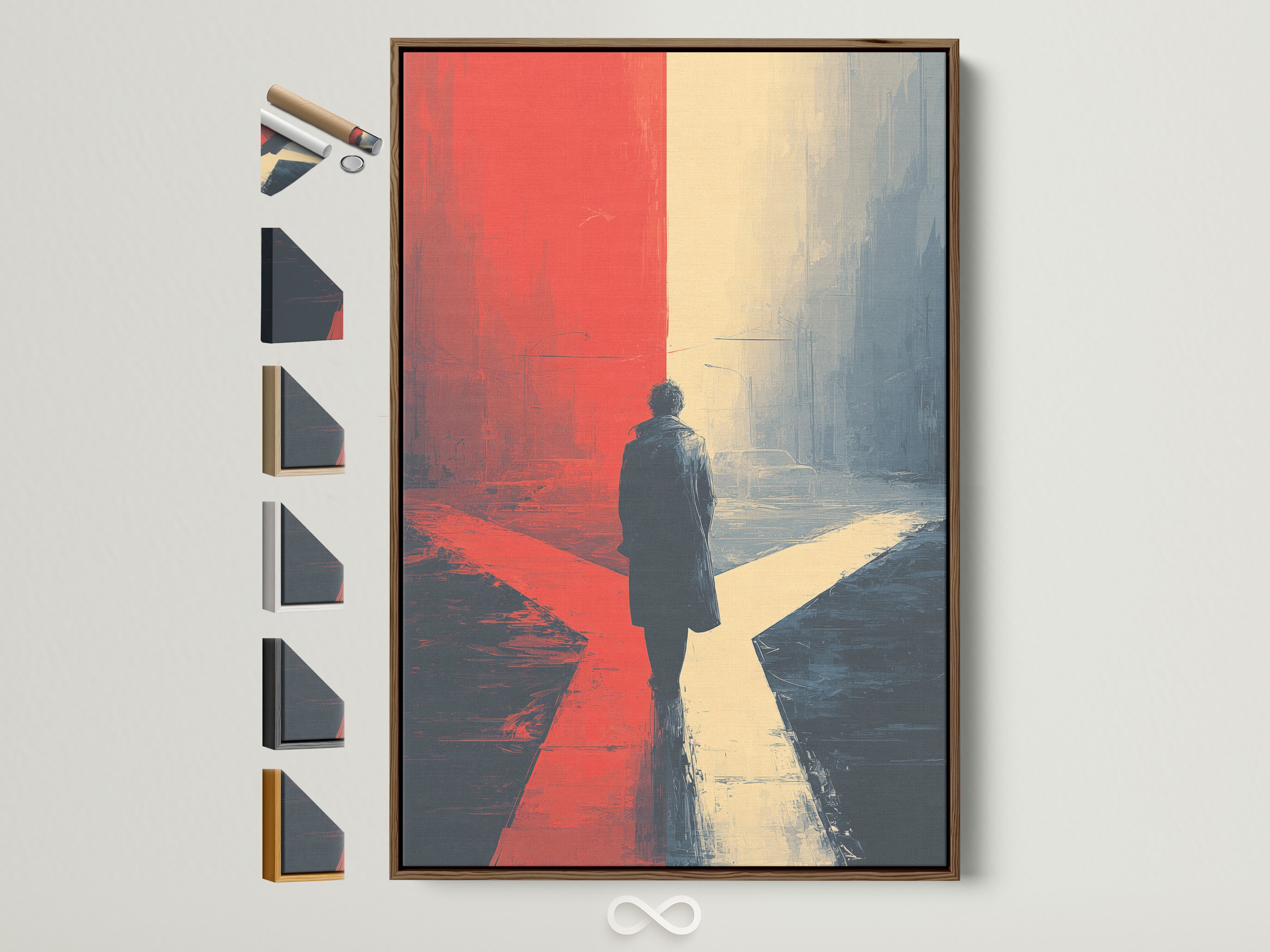 A captivating artwork is displayed in a brown frame. All available frame options are showcased beside it. Explore various framing choices for your artwork. Find the perfect frame to complement your art. Consider different styles and materials to enhance your artwork.