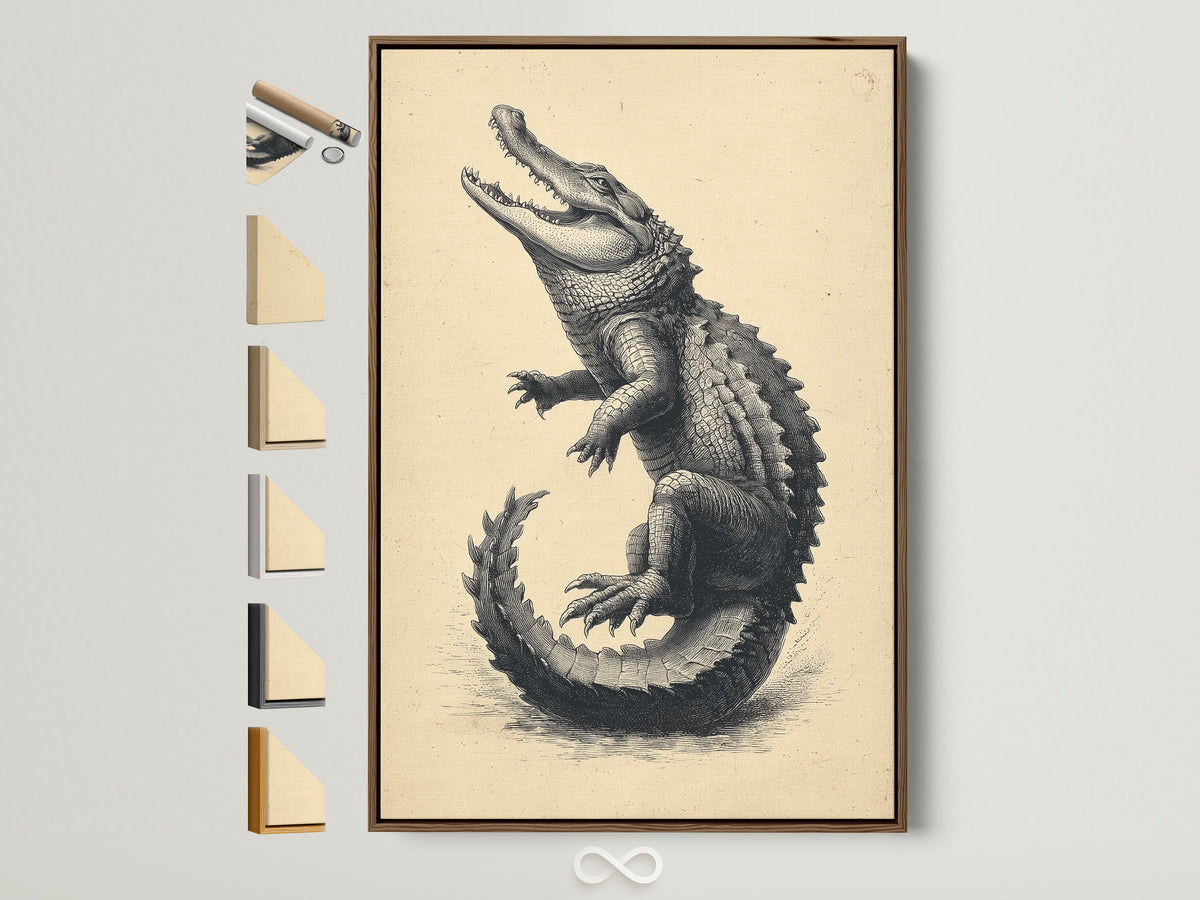 Vintage Alligator Natural History Print — antique reptile wall art