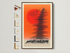Abstract Sunset artwork with birds and people in a brown frame. View all frame options for this orange sky artwork. Enhance your office decor with this modern art piece. Shop now to bring this unique piece to your space.