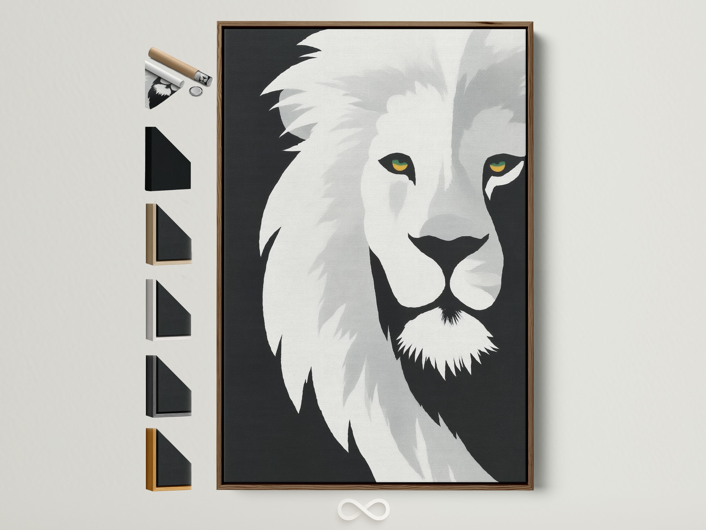 Explore framed artwork options. This photo showcases a brown frame. It displays all available frame styles side by side. Find the perfect frame to complement your chosen art. Elevate your space with stunning framed art prints.