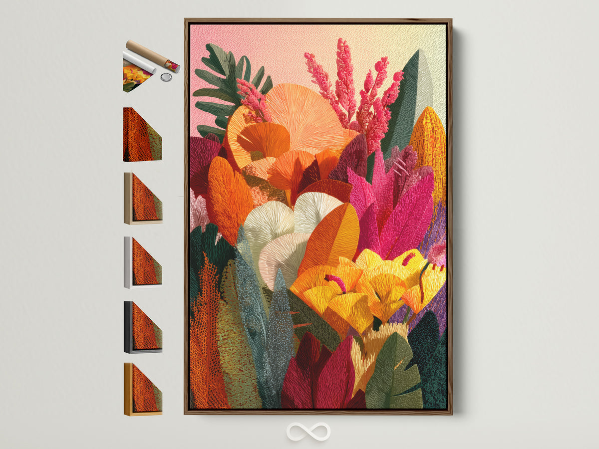 Botanical Garden — bold floral canvas art with pink, orange and green