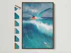 Seagull Coastal Bird Wall Art in a Brown Frame. This ocean wave painting brings a beach house feel to any bathroom. This nautical decor is minimalist and Scandinavian. See all frame options.