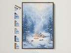 Winter Cabin Artwork in a brown frame. View the various frame options to enhance your rustic landscape artwork. Perfect cabin wall art for homeowners and interior decorators.