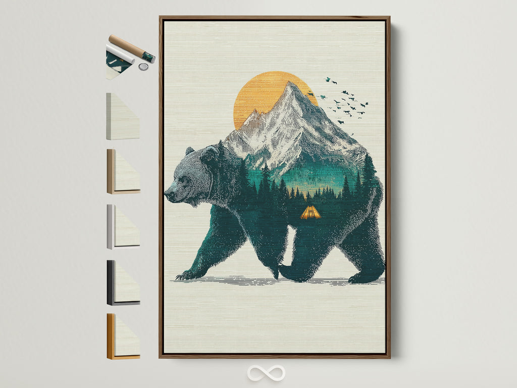 Explore framing options for your artwork. This brown frame displays a bear artwork. See all frame styles to perfectly match your art and decor. Find the ideal frame today