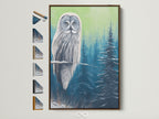 Owl canvas print with a brown frame. See all our frame options. Choose the perfect frame to match your cabin wall decor. This woodland creature artwork adds a touch of nature to any space.