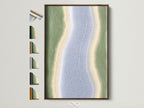 Abstract River Artwork with a Brown Frame. This artwork features sage green and lavender hues.  Various frame options are displayed.  Ideal for modern homes and office wall art. Perfect for adding a coastal or tropical touch to your space.