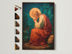 Explore our framed artwork options. See all available frame styles for your prints. This brown frame elegantly displays a religious artwork. It shows all frame options available for prints displayed side by side.