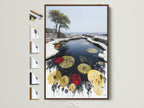 A brown frame displays all available frame options on the side. See options for fine art poster papers stretched canvas prints and floating frames. Find the perfect frame to display your Japanese Zen Garden Koi Pond artwork