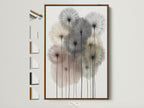 Dandelion artwork with a brown frame. This botanical print offers a neutral and modern touch. See all frame options available. Perfect for adding minimalist art to your bedroom or living space. This floral canvas enhances scandi decor.