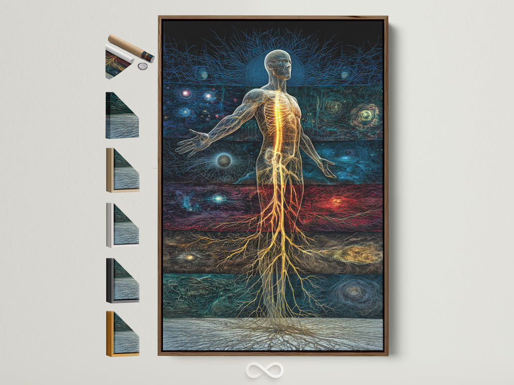 EV-01 shows a brown frame with all frame options displayed on the side. This artwork showcases various frame styles. A perfect way to visualize frame choices for your art. Explore frame options to enhance your artwork.