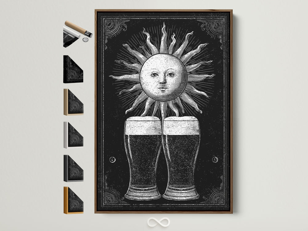 Retro Sun & Beer — Artoholica Retro sun and beer gothic‑style black and white canvas