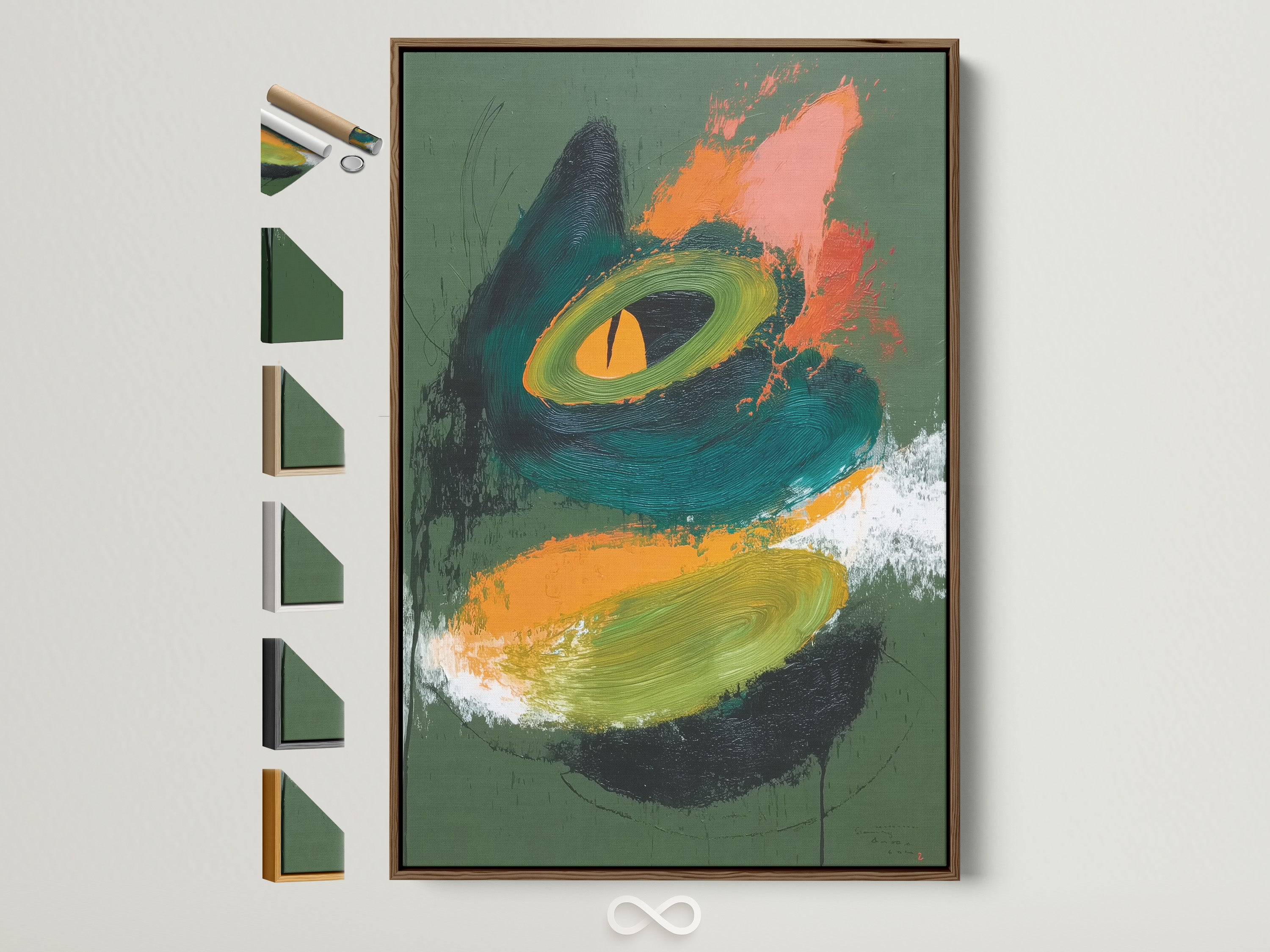 Explore our brown frame options. See all available frame styles displayed alongside a captivating artwork. Find the perfect frame to complement your art. Each frame enhances the artwork's beauty.