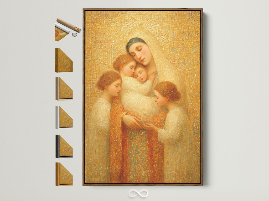 Artwork in a brown frame is displayed. The frame showcases available frame options. Each option provides a unique aesthetic. Find the perfect frame to complement your art. Enhance your space with framed art.