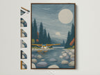 Seaplane canvas artwork in a brown frame. View all frame options. Aviation Wall Art for Cabin Decor. This lake landscape artwork brings modern rustic charm. Perfect for aviation buffs and cabin themes. Elevate your living room or office with this unique piece.