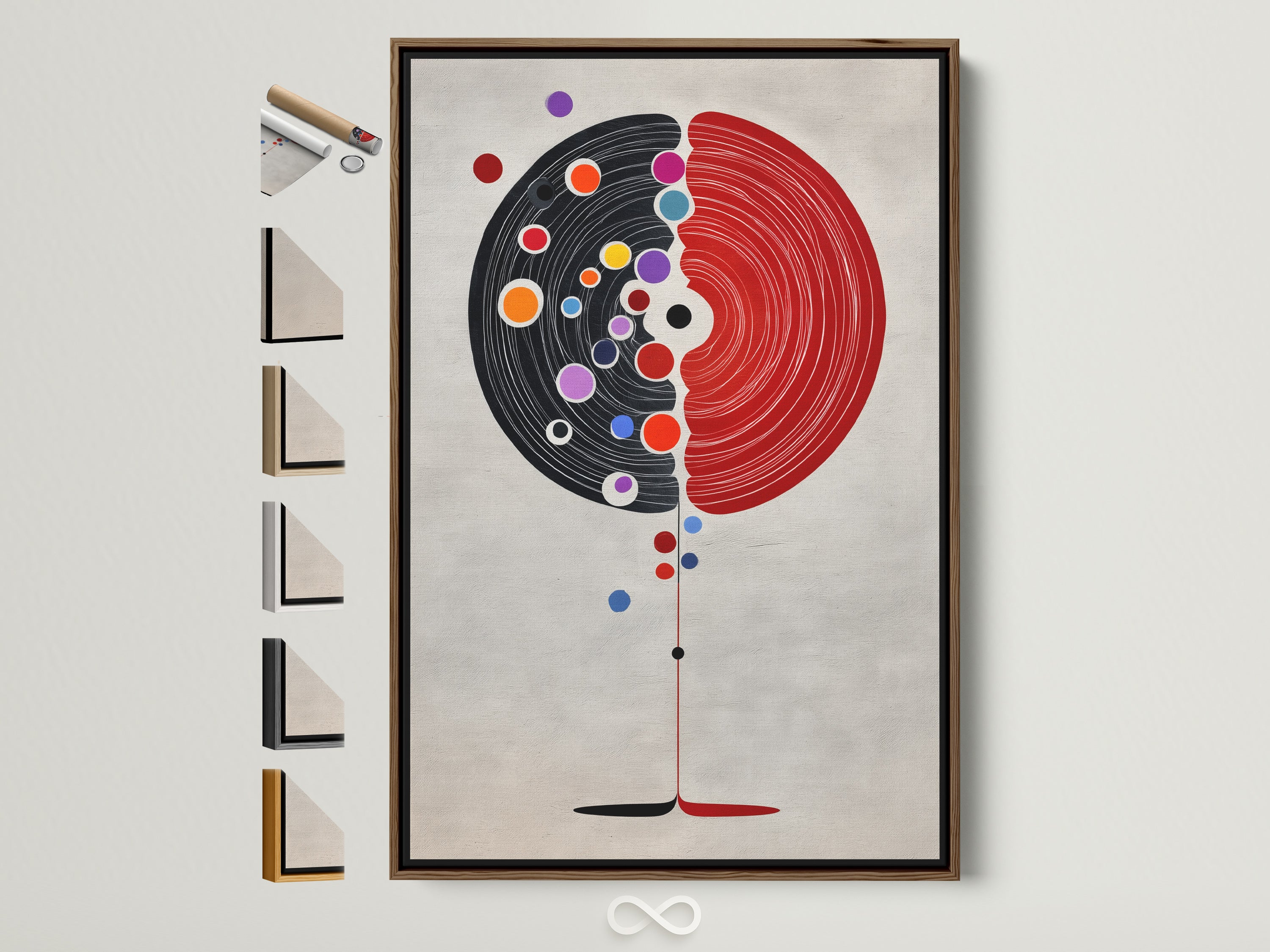 Abstract Tree Canvas Artwork with a Brown Frame. See all frame options available to match your style. The artwork features a modern geometric design. The artwork is a great addition to any living room bedroom or office space.